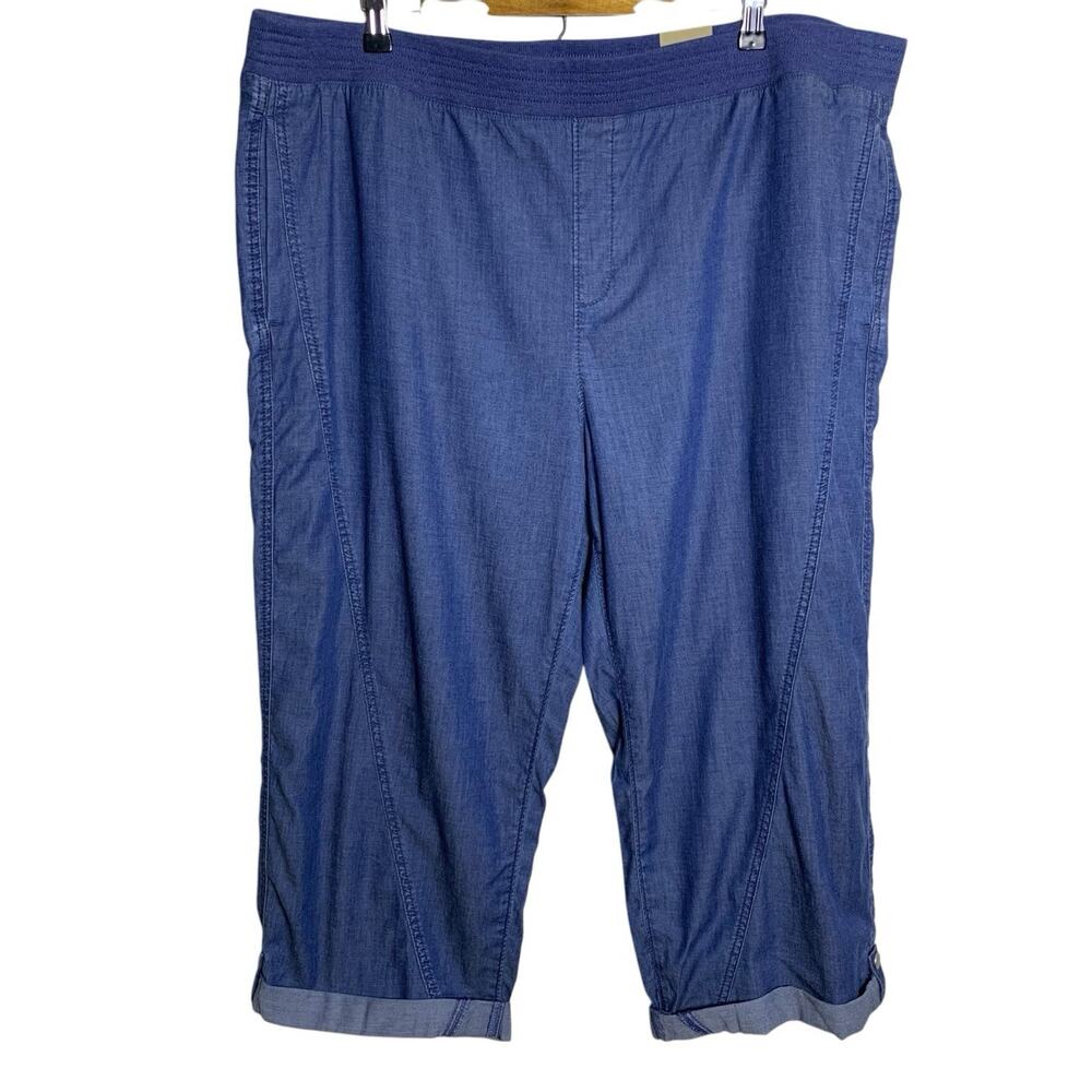Chico's Pants Women's Size 4 Rolled Crop Chambray Tiverton Wash Snap Cuff NWT